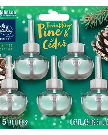 Glade PlugIns Refills Air Freshener, Scented and Essential Oils for Home and Bathroom, Twinkling Pine & Cedar, Limited Edition Scent, 3.35 Fl Oz, 5 Count