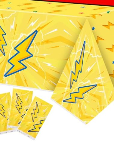 BOpusail 3Pcs Cartoon Themed Table Covers Lightning Bolts Disposable Rectangular Table Cloths Waterproof Plastic Dinner Deskcloths Party Decorations Supplies for Kids Birthday Baby Shower 108 x 54 in