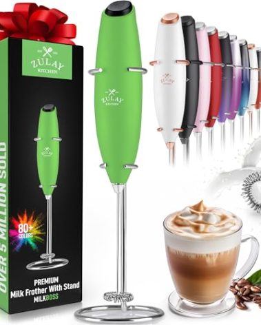 Zulay Kitchen Powerful Milk Frother Wand - Ultra Fast Handheld Drink Mixer - Electric Whisk Foam Maker for Coffee, Lattes, Cappuccino, Frappe, Matcha & Coffee Creamer - Milk Boss Clover