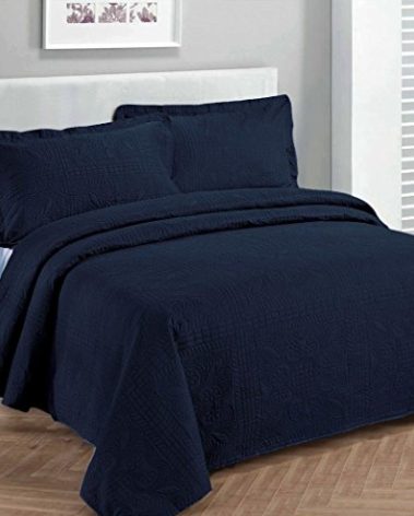 Fancy Collection Luxury Bedspread Coverlet Embossed Bed Cover Solid Navy Blue King Over Size 118"x106" New