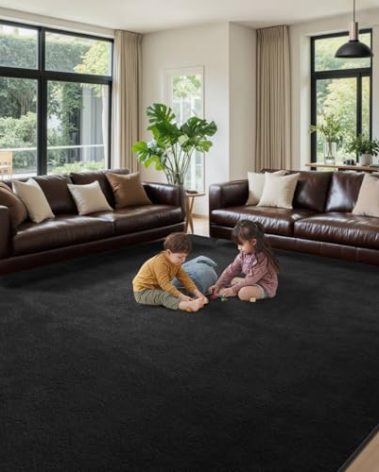 6x9 Large Area Rugs for Living Room Bedroom, Soft Memory Foam Modern Indoor Fuzzy Shaggy Rug, Low Pile Carpet for Kids Room Nursery Home Decor, Black