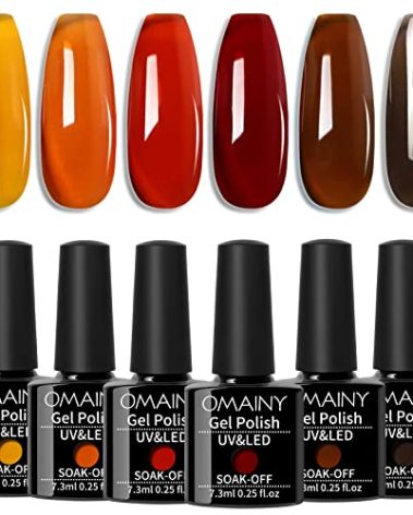 Omainy Jelly Gel Nail Polish Set - Brown, Translucent, Crystal Clear, Sheer Fall Colors - Soak Off UV LED Nail Art CS6001