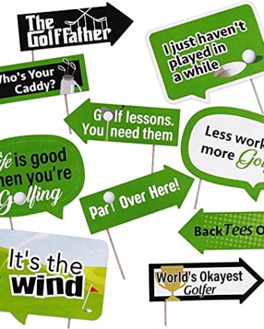 Golf Themed Photo Booth Props - Golf Party Decorations - Funny Photography Supplies - Selfie Props with Sticks - 10pcs