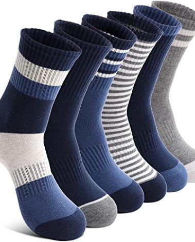 Welwoos Kids Boys Socks Athletic Sport Crew Cotton Breathable Soft Gift Socks 6 Pairs Stocking Stuffers (Splice/Grey/Blue,9-15Y)