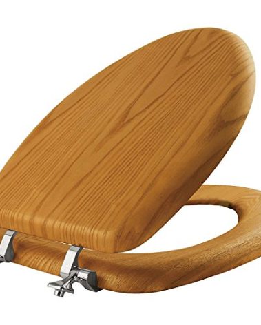 Mayfair Natural Oak Veneer Toilet Seat with Chrome Hinges, Elongated, Wood