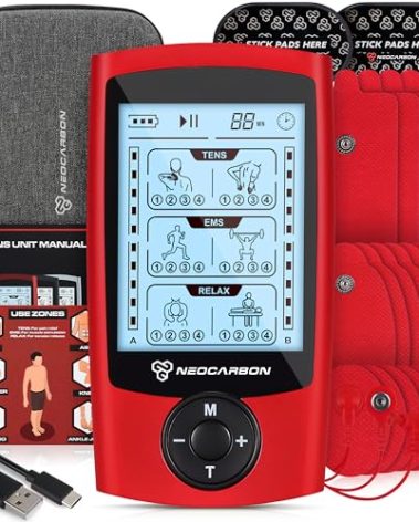 TENS Unit Muscle Stimulator, EMS Massager Machine for Shoulder, Neck, Sciatica and Back Pain Relief, Electronic Pulse Massage Physical Therapy, Red