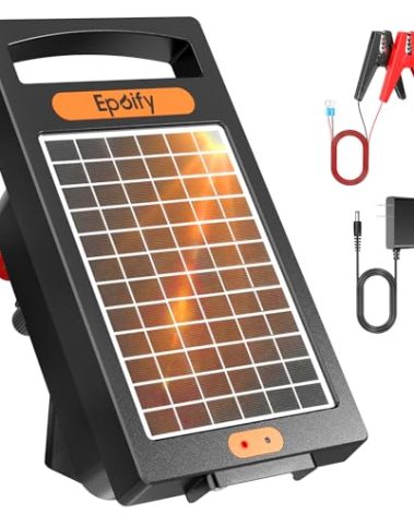 24 Hour Solar Electric Fence Charger, 10 Miles, Up to 10200v Output Range Electric Fence Charger, 0.18J Portable Energizer with Rechargeable Solar Panel for Livestock & Predator Protection