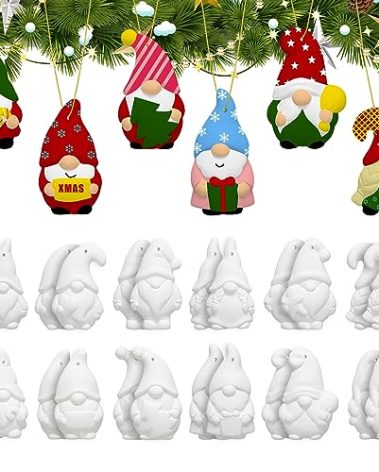 Suzile 24 Pcs Christmas Ceramics to Paint Ready to Paint Ceramics Christmas Ornaments Xmas Gnome Ceramic Painting Kit Christmas Crafts for Adults