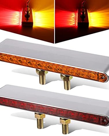 Partsam Pair of 9-1/4" L Red/Amber LED Double Face Truck Semi Trailer Light Bars, Chrome Plastic Dual Function Light Bar Marker Light and Turn Signal Auxiliary Light Bar Double Metal Stud Mounts