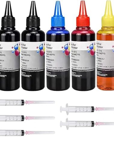 AYMSous Ink Refill Kit for HP 60 61 63 64 65 902 932 952 950 951 564 Refillable Ink Cartridge for HP Envy 4500 4520 5643 OfficeJet 6500a 6500 6000(5x100ML 2 Black, 1 Cyan. 1 Magenta, 1 Yellow)