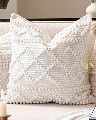 BlissBlush Pure White Decorative Throw Pillow Cover 20X20, Boho Accent Pillow for Couch, Square Modern Farmhouse Pillowcase for Living Room Couch Sofa Cushion Home Décor (Pack of 1)