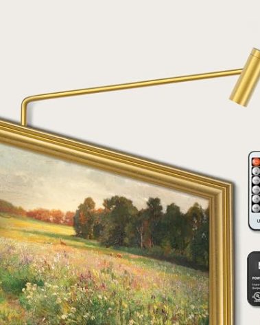 URTOM Brass Picture Light Plug in LED Picture Lights for Wall 3000K Warm White Picture Frame Light with Remote Control & Timer Dimmable Picture Lights Art Lighting for Paintings Wall Display Gallery