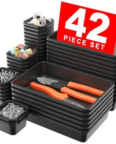A-LuGei 【42PCS】【Black】 Tool Box Organizer Tray Divider Set, Desk Drawer Organizer, Garage Organization and Storage Toolbox Accessories for Rolling Tool Chest Cart Cabinet Work Bench Small Parts
