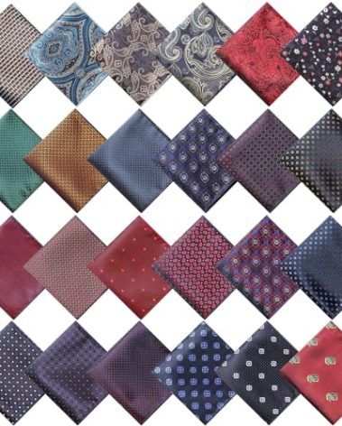 SATINIOR 24 Pieces Pocket Squares for Men Suit Pocket Handkerchief Soft Colored Men Assorted Hankies for Wedding Party(Vibrant Style)