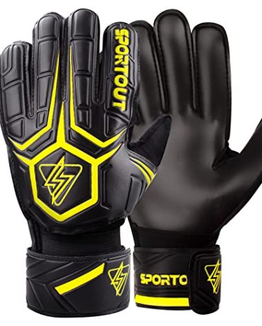 Sportout Goalie Gloves, Goalkeeper Gloves with Finger Protection, Breathable Soccer Goalie Gloves, 4mm Latex, for Kids Youth and Adult(Yellow,9)