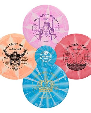 Westside Discs Origio Burst 4-Disc Golf Discs Set - Beginner Frisbee Golf Discs Set for Men - 1x Drivers, 1x Fairway Driver, 1x Midrange & 1x Putter Disc - Mini Marker Included - Colors Will Vary