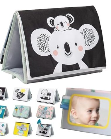 Taf Toys Tummy Time Toys High Contrast Baby Book. Fun, Interactive Crinkle Books for Babies with Mirror & Soft Koala Teether - Baby Tummy Time Book