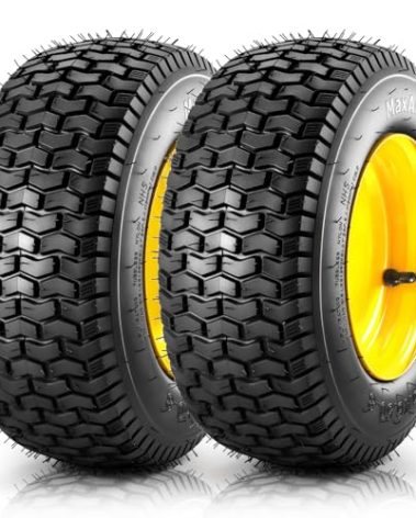 MaxAuto 2Pcs 16x6.50-8 Front Tires and Wheels Assembly for Lawn Mower Garden Tractors, 3" Offset Hub with 3/4"Bearings, Pneumatic Tire, 615lbs Capacity, 4-Ply Tubeless
