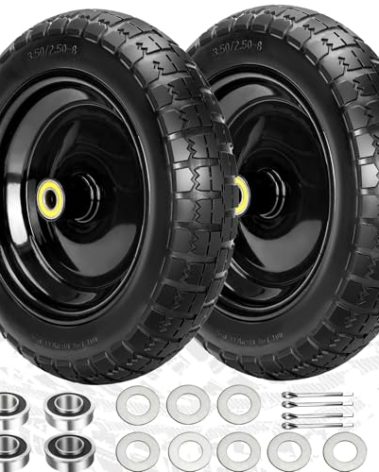 13" Flat Free Wheels Replacement for GOR Garden Cart Tires, 4.00-6 Solid Tires with 5/8"Bearings, 13" No Flat Wheels for GOR Garden Carts/Hand Trucks/Garden Carts