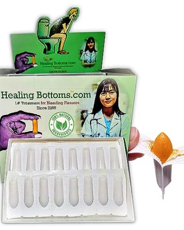 Healing Bottoms Anal Fissure Suppository | Expert Formulation for Rectal Bleeding Due to Anus Fissure, Hemorrhoids, Diarrhea, & Constipation | Made with Natural Curcumin & Turmeric Extract | 16ct