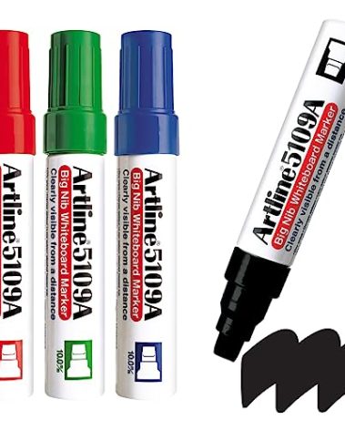 Artline 5109A Magnum White Board Markers Dry Erase with Jumbo Big Nib For Clear, Visible Lettering, Black, Red, Blue, and Green - 4 Pack
