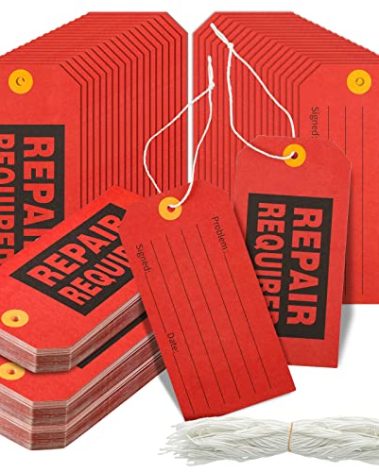 Hillban 200 Pcs Repair Required Tags, 2.4 x 4.7 inch Red Tags with Wire for Equipment with Cotton String, Mechanic Maintenance Paper Label Bulk with 8 Inch Lines