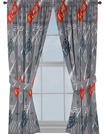 Jay Franco Disney Pixar Cars Lighnting Speed 63" Inch Drapes - Beautiful Room Decor & Easy Set Up, Bedding Features Lightning McQueen - Curtains Include 2 Tiebacks, 4 Piece Set (Official Product)
