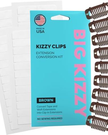 DIY Clip In Hair Extensions Kit - Convert Tape In Human Hair Extensions into Custom Clip in Set - Snap Clips, No Sewing Required - Kizzy Clips (Brown) by Big Kizzy