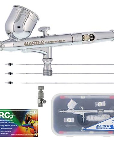 Master Performance G233 Pro Set Master Airbrush Gun with 3 Nozzle Sets (0.2, 0.3 & 0.5mm Needles, Fluid Tips and Air Caps) - Dual-Action Gravity Feed Airbrush, 1/3 oz Cup, Cutaway Handle