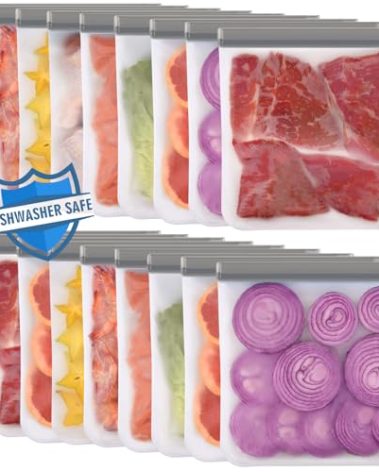 Lerine 18 Pack Reusable Gallon Freezer Bags Dishwasher Safe, BPA Free Reusable freezer Bags 1 Gallon, Extra Thick Leakproof Food Storage Bags for Meal Prep, Fridge Kitchen Organization
