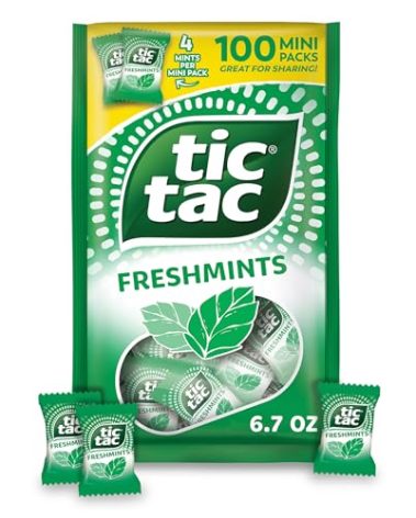 Tic Tac Freshmints, Bulk Bag with 100 Mini Packs (4 Mints each), Share-Size, On-the-Go Mints, 6.7 oz