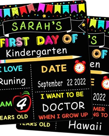 First Day of School Signs, 10 x 12 Inch Double Sided Back to School Board for Kids/Girls/Boys, Reusable Wooden 1st & Last Day of Preschool/Kindergarten Chalkboard