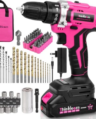 Pink Cordless Drill Set, 20V Lithium-ion Power Drill Set for Women with 67Pcs Driver Bits, 3/8"Keyless Chuck, 25+1 Position, 2.0Ah Battery, Charger and Storage Bag Included