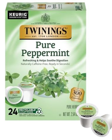 Twinings Pure Peppermint Herbal Tea K-Cup Pods for Keurig, 24 Count (Pack of 1), Made with 100% Pure Peppermint, Naturally Caffeine-Free, Enjoy Hot or Iced