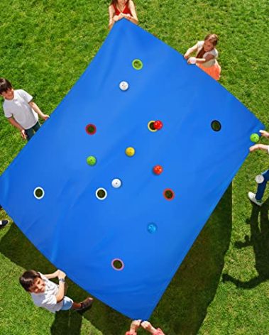 Kathfly Blue Hole Tarp Team Building Game 98 x 70 Inch Learning Fun Team Building Games for Work with 8 Pcs Team Building Ball for Teamwork Group