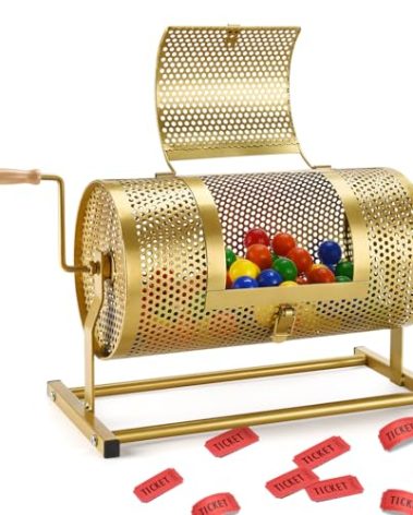 AugFir Raffle Drum, Heavy Duty Raffle Ticket Spinner Cage with Wooden Silent Design Turning Handle, Thickened Raffle Ticket Box for Lottery Games, Bingo, Raffle Balls