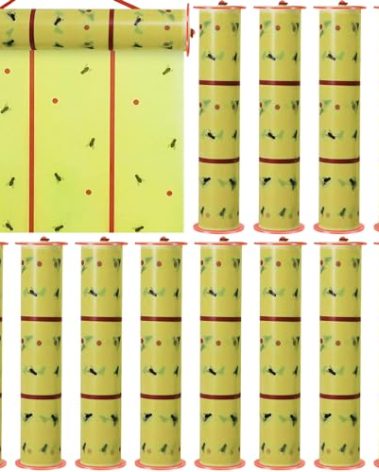 Qualirey 12 Rolls Giant Sticky Fly Traps 157 Feet Adhesive Paper Fruit Fly Traps Gnat Bug Catcher Pest Killer for Outdoor Indoor Garage Greenhouse Barn Stable