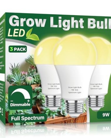Wiyifada 3 Pack Full Spectrum Grow Light Bulbs,A19 Grow Lights for Indoor Plants,Dimmable E26 9W Grow Bulb Replace up to 100W,Plant Lights for Indoor Growing,Flowers,Greenhouse,Indore