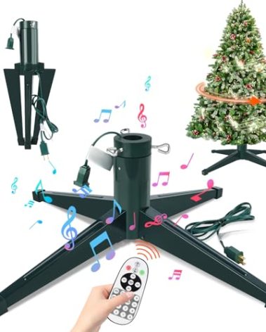 Musical Rotating Christmas Tree Stand, Adjustable Christmas Tree Stands with Remote Control Music, Speed and Light, Artificial Christmas Tree Stand for Up to 8 FT 100 LB Tree