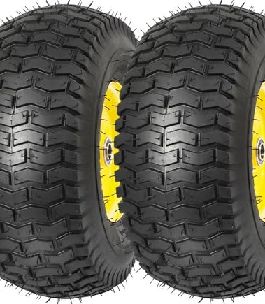 RONPOW 15x6.00-6nhs Lawn Mower Tires, Riding Lawn Mower and Tractor Front Tires, 15x6x6 Tire and Wheel for Residential and Commercial, 3" Offset Hub, 3/4" Bearing, 2Pack Yellow, Load 570Lbs