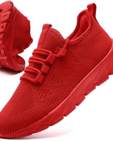 ZGPWZWL Mens Running Shoes Tennis Sneakers Fashion Gym Walking Slip On Lightweight and Comfortable Running Shoes for Men Red Men Size 8