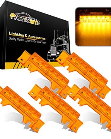 Partsam 5PCS 6LED Cab Light Truck Trailer Cab Marker Top Amber Lens Roof Running Light Reflective Lights Assembly Compatible with 2004 VN/2003-2020 VNL Trucks Waterproof