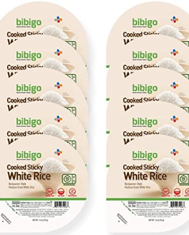 bibigo Cooked Sticky White Rice Bowls, Medium Grain, 7.4 oz, 12 ct