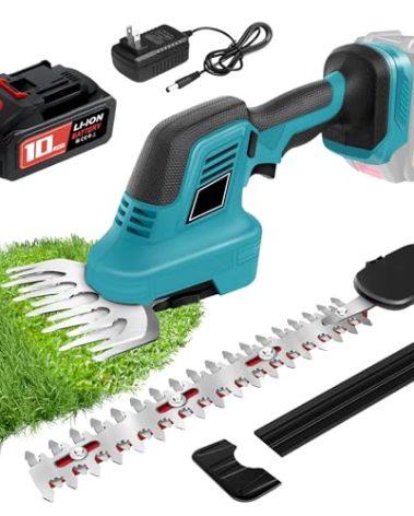 Sinbyuer Cordless Hedge Trimmer, 2 in 1 Electric Hedge Trimmer & Cordless Grass Shear, 21V/4.0Ah Battery Hedge Trimmers with Charger, Lightweight Shrub Trimmer Cordless for Garden, Lawn