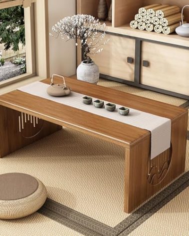YHGSYXL Japanese Folding Table Bamboo Foldable Japanese Floor Table No Assembly, Solid Wood Low Tatami Table Portable Japanese Style Low Tea Coffee Table for Sitting on The Floor Easy Storage