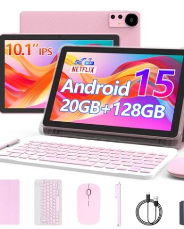 Android 15 Tablet 10 Inch, 20GB RAM+128GB ROM/2TB Expandable, 2 in 1 Tablets with Keyboard Case Mouse Stylus, 2.0GHz Quad-core Processor, 1280*800 IPS HD Screen, 5G WiFi6 BT 5.0, 8MP Camera Tableta PC