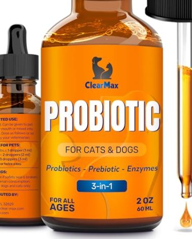 Liquid Probiotics for Dogs and Cats – 6 Billion CFU Pet Digestive Support – Dog Probiotics with Enzymes – Cat Probiotic Supplement – 2-oz Bottle