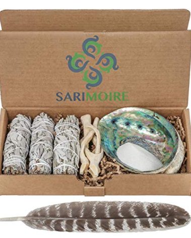 Sage Smudge Kit - White Sage Smudge Sticks - 4in ~ Abalone Shell 5-6in ~ 2in Tripod Stand ~ 9-12in Feather and White Sand