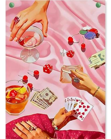 KICHANG Pink Diamond Art Kits for Adults Beginner,DIY Modern Diamond Painting 5D Round Full Drill Diamond Dots Gem Art Crafts with Tools,Funny Crafts for Home Wall Decor&Gift-12x16in