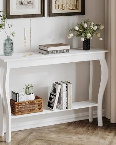 ChooChoo 47 Inch Narrow Console Table, Chic Accent Sofa Table, Entryway Table, White